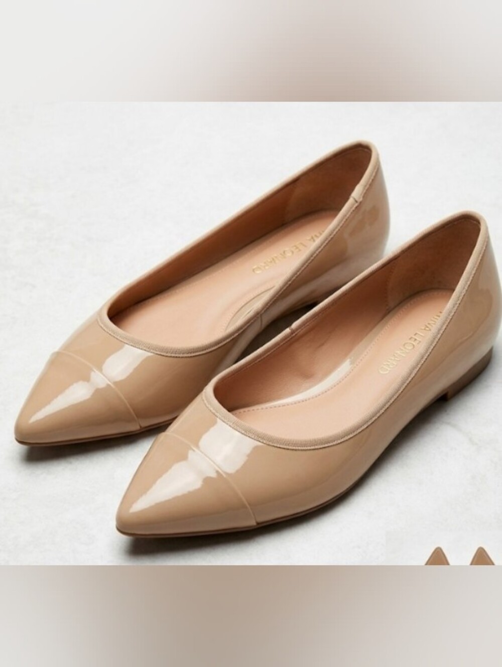 Rebecca Allen "The Skim" Tan Patent Leather Pointed Toe Ballerina Flat (Sz 9.5)